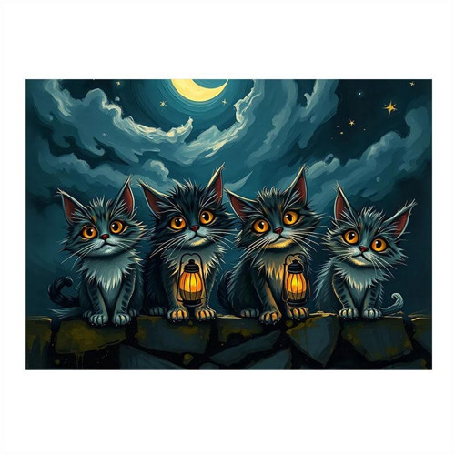 Karanlık Kedi Topluluğu Hediyelik Ahşap Tablo 25cmX 35cm
