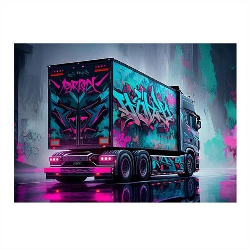 Neon Işıklı Tır Tasarımı Art Mdf Poster 25cmX 35cm
