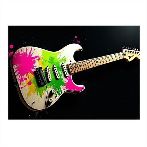 Renkli Elektro Gitar Tasarımı Mdf poster 50cmX 70cm