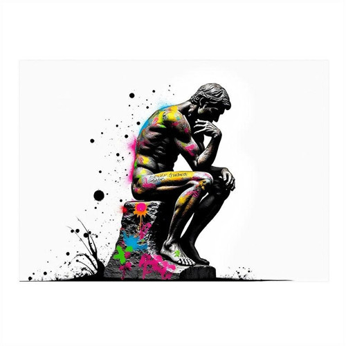 Düşünen Adam Grafiti Stili Mdf poster 25cmX 35cm
