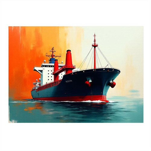 Limanda Kargo Gemisi Model Ahşap Tablo 50cmX 70cm