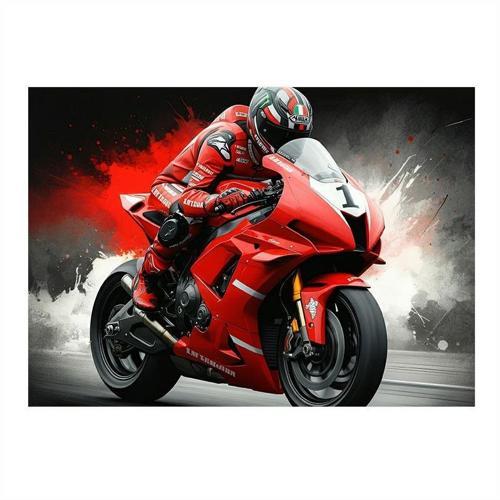 Kırmızı Yarış Motosikleti Model Mdf tablo 25cmX 35cm