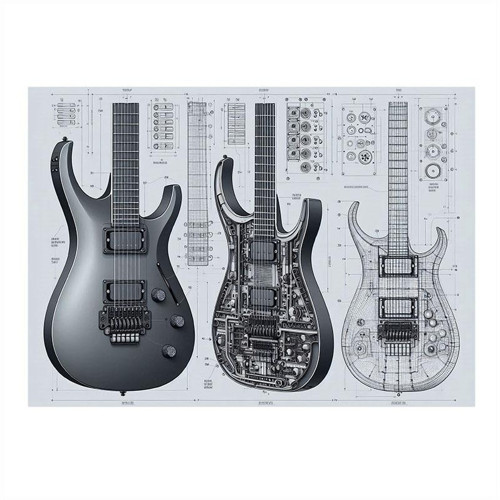 Elektro Gitar Çizimi Art Mdf Tablo 50cmX 70cm