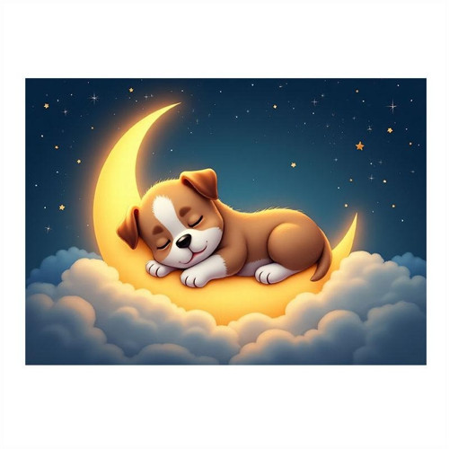 Ay Işığında Uyuyan Köpek Modern Mdf Tablo 25cmX 35cm