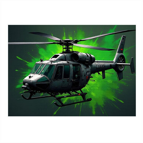 Gece Helikopter Uçuşu Desenli Mdf Tablo 25cmX 35cm