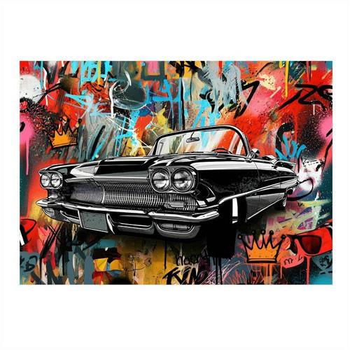 Grafitili Klasik Araba Model Ahşap Tablo 25cmX 35cm