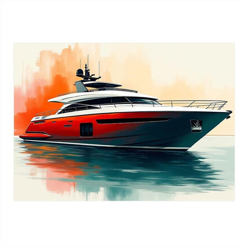Modern Lüks Yat Çizimi Dekoratif ahşap Tablo 35cm X50cm