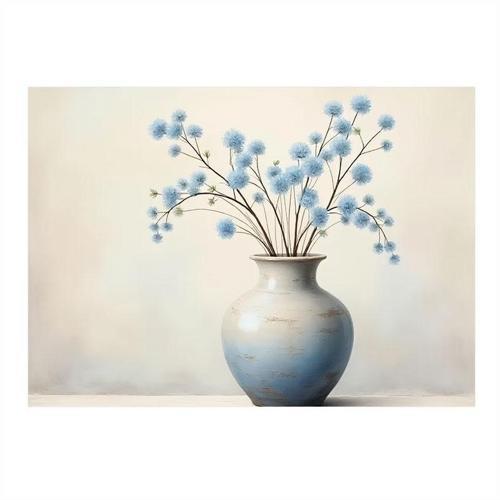 Beyaz Çiçek Vazosu Tasarım Ahşap Tablo 25cmX 35cm