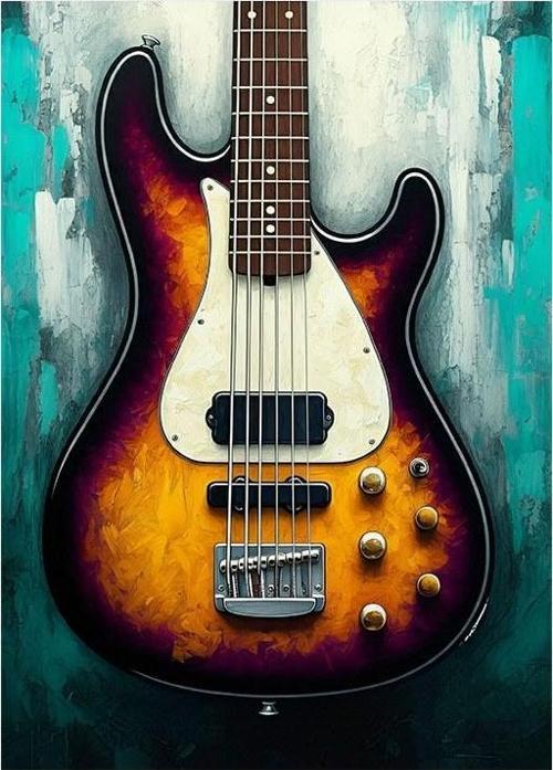 Retro Elektro Bas Gitar Art Mdf Tablo