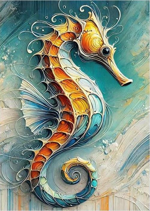 Altın Denizatı Çizimi Dekoratif Mdf Tablo