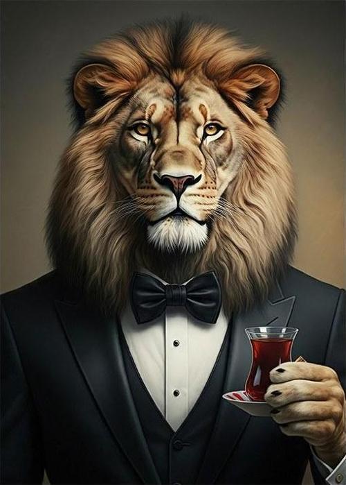 Smokinli Çay İçen Aslan Mdf Tablo
