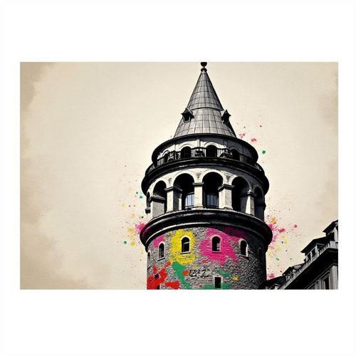 Galata Kulesi İllüstrasyonu Dekoratif ahşap Tablo 50cmX 70cm