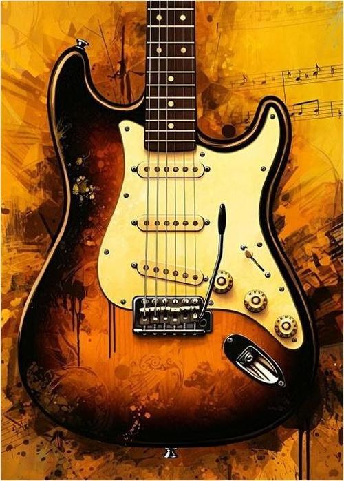 Klasik Elektro Gitar Desenli Ahşap Tablo