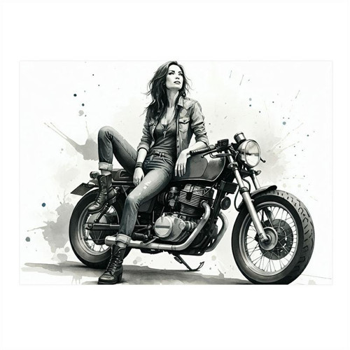 Siyah Beyaz Motosiklet Tasarımı Mdf poster 50cmX 70cm