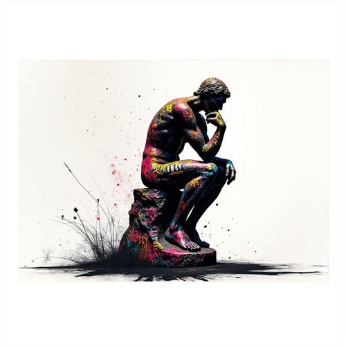 Düşünen Adam Grafiti Stili Tasarım Mdf Tablo 35cm X50cm