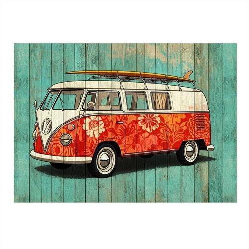 Renkli Retro Minibüs Tasarımı Modern Mdf Tablo 35cm X50cm