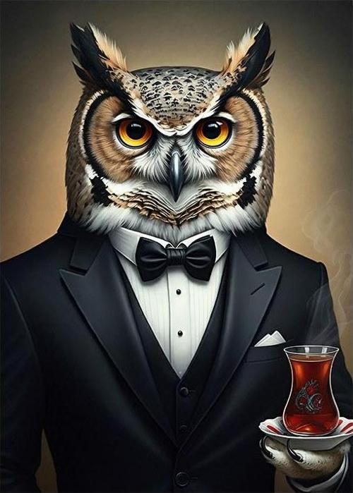 Şık Smokinli Baykuş Art Mdf Poster