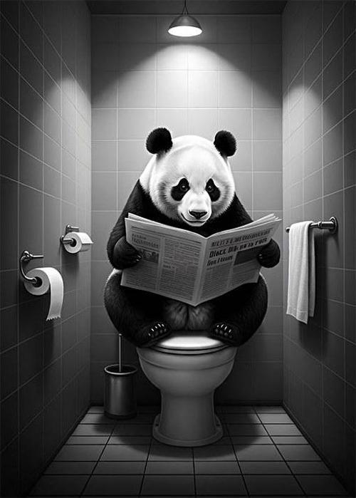 Gazete Okuyan Panda Desenli Ahşap Tablo