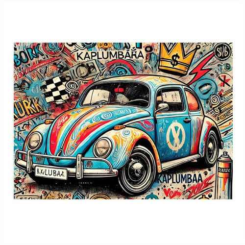 Grafitili Vosvos Araba Mdf Tablo 35cm X50cm