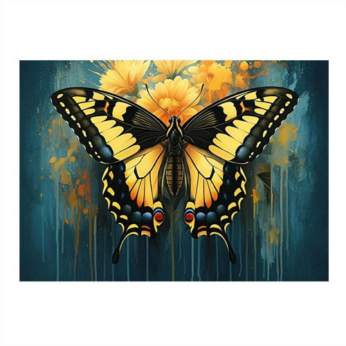 Sarı Siyah Kelebek Figürü Modern Mdf Tablo 35cm X50cm