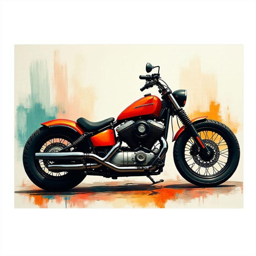 Kırmızı Retro Motosiklet Art Mdf Poster 50cmX 70cm