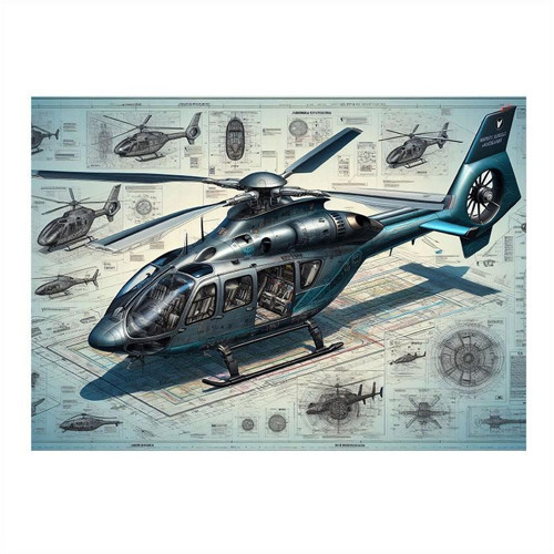 Teknik Helikopter Çizimi Model Ahşap Tablo 50cmX 70cm