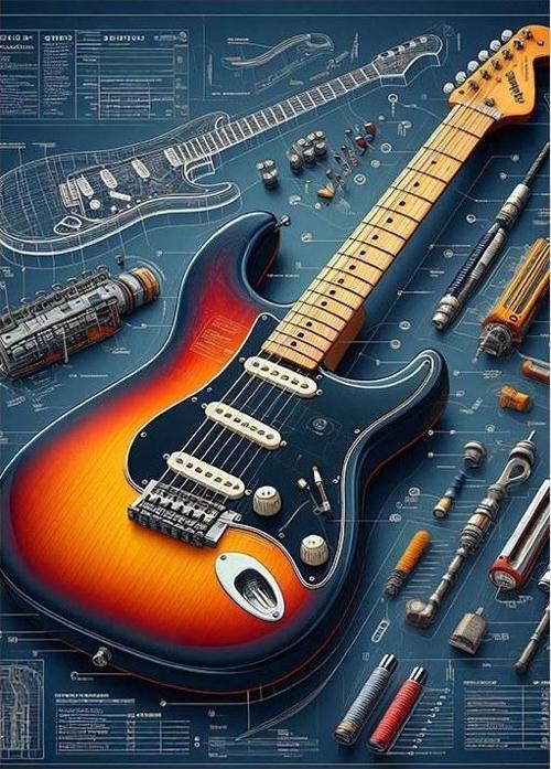 Gitar Teknik Çizimi Desenli Mdf Tablo