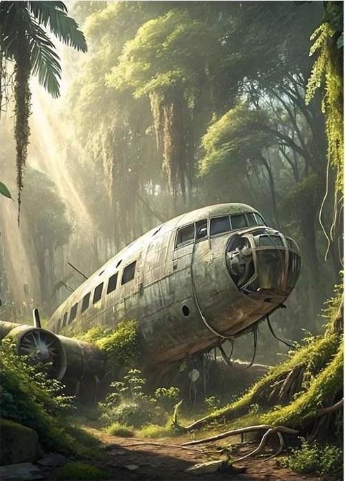 Ormanda Eski Uçak Model Ahşap Tablo