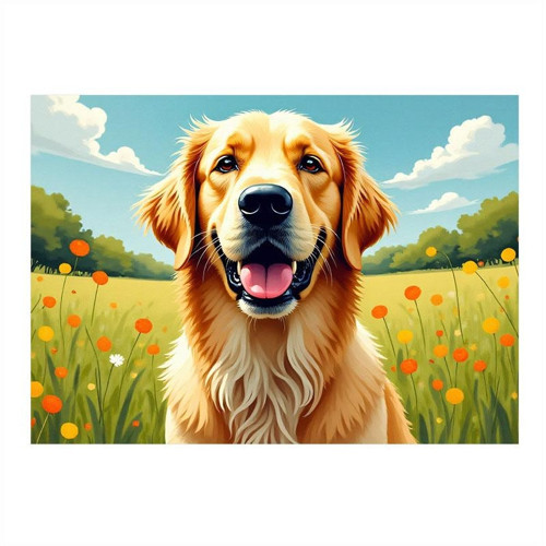 Çayırda Mutlu Golden Köpek Mdf poster 25cmX 35cm