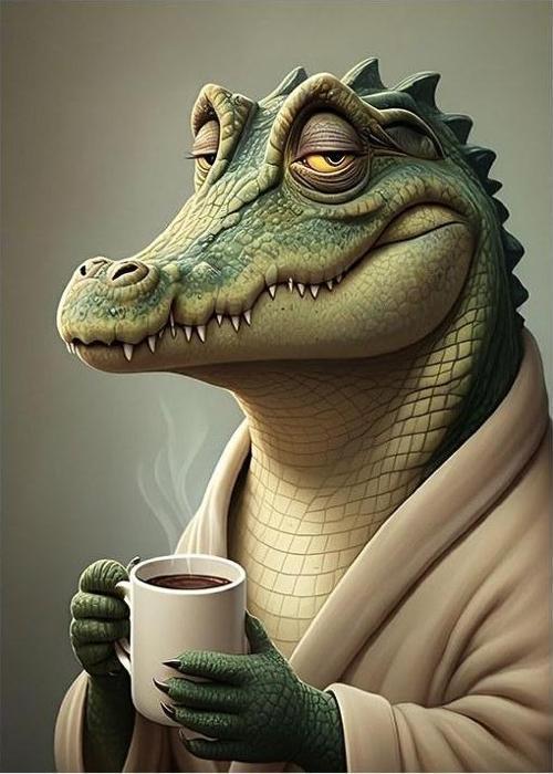 Çay İçen Timsah Art Mdf Poster