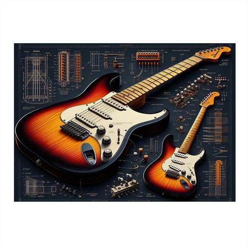 Elektro Gitar Tasarımı Modern Ahşap Tablo 35cm X50cm