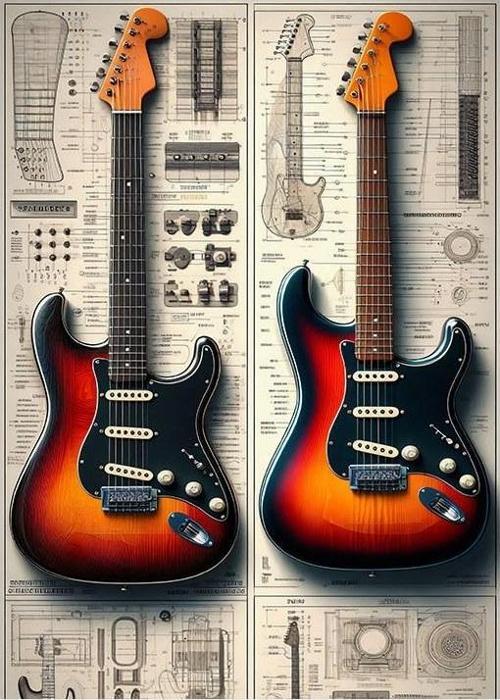 Klasik Elektro Gitar Eskizi Tasarım Ahşap Tablo