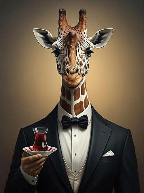 Şık Zürafa Ve Çay Desenli Ahşap Tablo