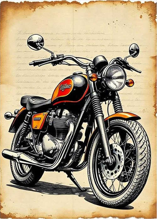 Klasik Motor Ve Retro Tasarım Desenli Mdf Tablo