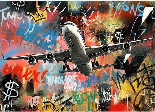 Sokak Grafiti Uçak Hediyelik Mdf Tablo 50cmX 70cm