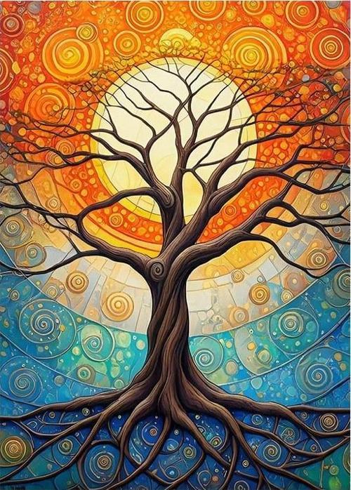 Köklerden Yükselen Ağaç Desenli Ahşap Tablo