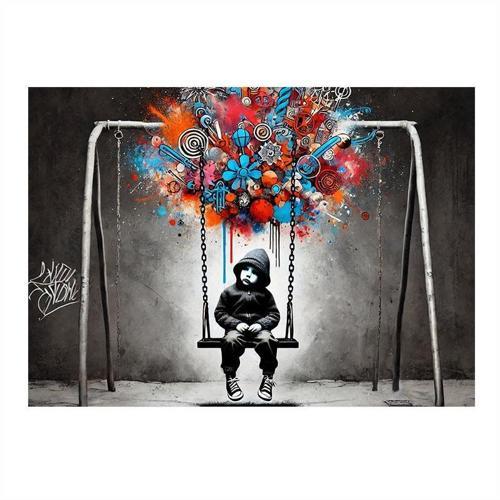 Salıncakta Çocuk İllüstrasyonu Desenli Mdf Tablo 35cm X50cm