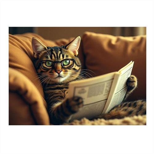 Gazete Okuyan Kedi Figürü Hediyelik Mdf Tablo 25cmX 35cm