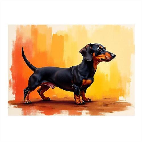 Siyah Dachshund Köpek Çizimi Modern Ahşap Tablo 25cmX 35cm