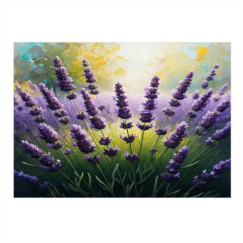 Lavanta Tarlası İllüstrasyonu Dekoratif ahşap Tablo 35cm X50cm