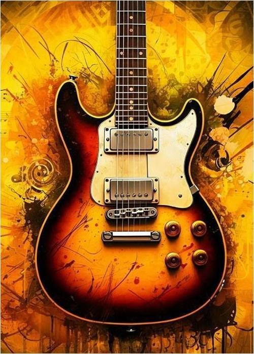 Turuncu Elektro Gitar Tasviri Mdf poster