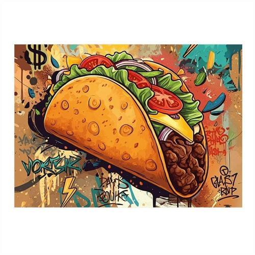 Renkli Taco İllüstrasyonu Tasarım Ahşap Tablo 50cmX 70cm