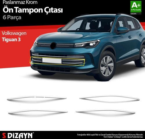 VW Tiguan 3 Krom Ön Tampon Çıtası 6 Prç. 2024 Üzeri A+ Kalite