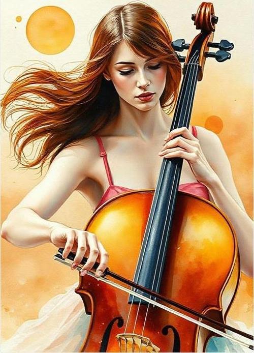 Hüzünlü Çello Sanatçısı Art Mdf Poster