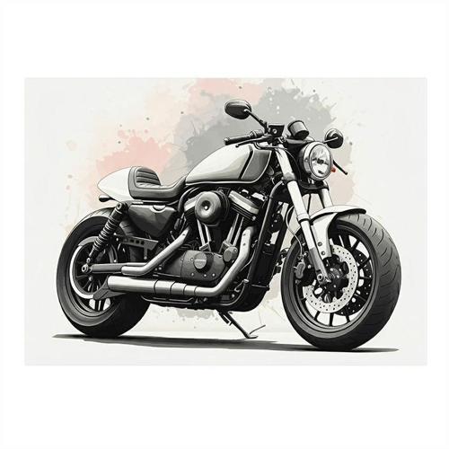 Siyah Beyaz Motosiklet Çizimi Modern Mdf Tablo 35cm X50cm