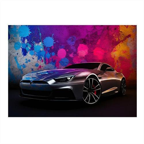 Neon Işıklı Spor Araba Tasarım Ahşap Tablo 25cmX 35cm