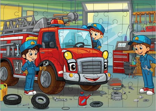 Ahşap Mdf Puzzle Yapboz İtfaiye Garajında Macera 50 Parça 35*50 cm