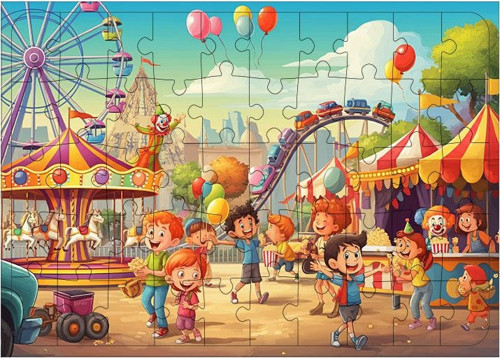 Ahşap Mdf Puzzle Yapboz Renkli Panayır Zamanı 50 Parça 35*50 cm