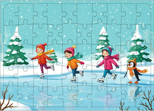 Ahşap Mdf Puzzle Yapboz Kış Buz Pateni Eğlencesi 50 Parça 35*50 cm