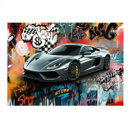 Grafitili Spor Araba Hediyelik Mdf Tablo 50cmX 70cm